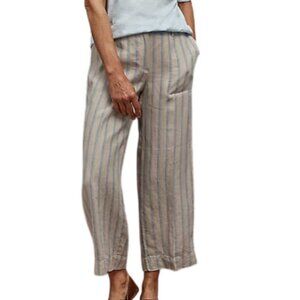 J. Jill Women’s 2X 100% Linen Striped Creased-Front Wide Leg Pants Flax/Blue